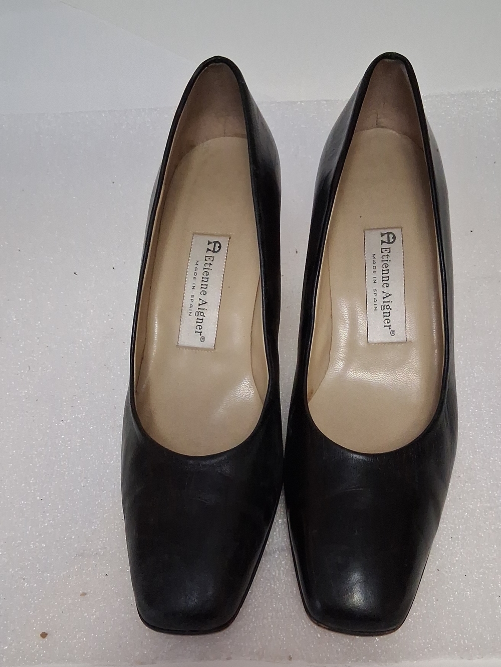Etienne Aigner Black Leather Square-Toe Pumps